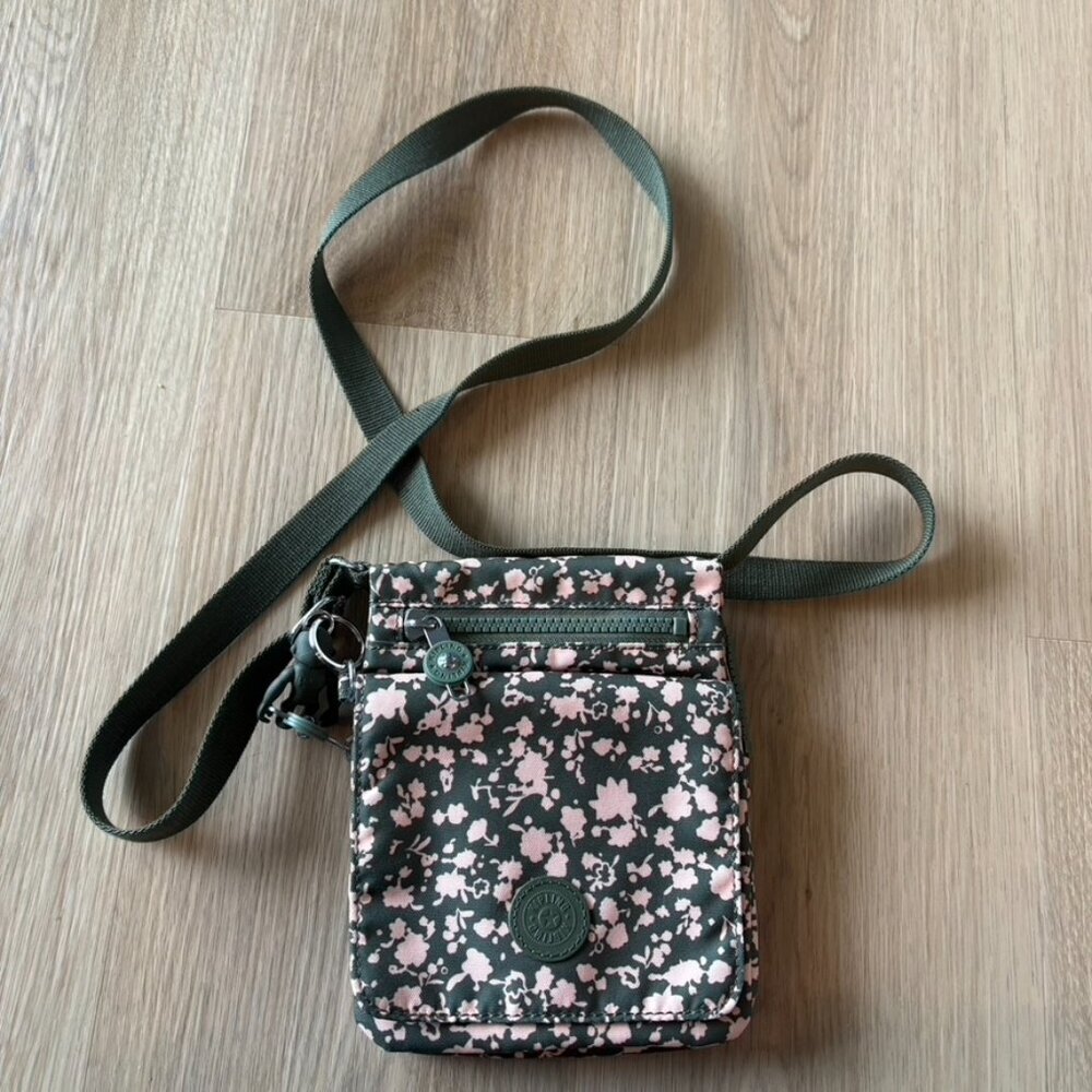 Kipling Green pink floral Mini Crossbody purse bag